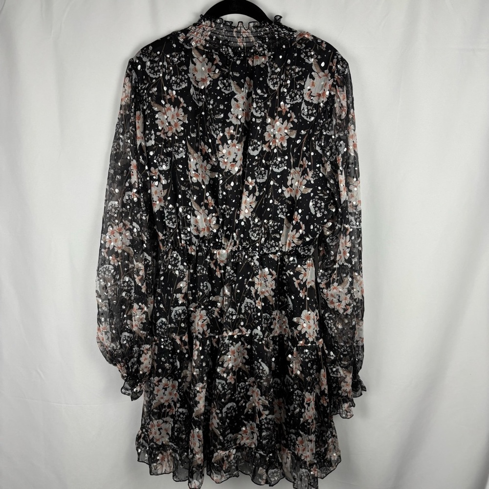 NWT O.P.T Women’s Black Floral Ruffle Long Sleeve shimmery Party Dress Size XL - Picture 9 of 9